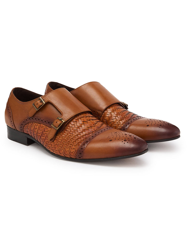 Imperio By Regal Tan Mens Formal Woven Double Monk Slip Ons