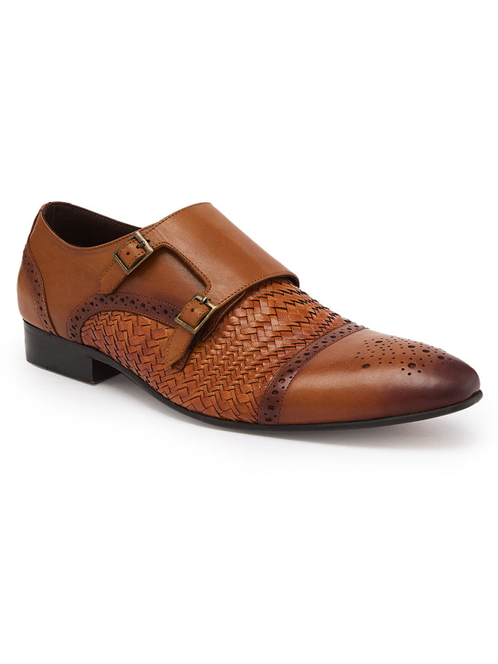 Imperio By Regal Tan Mens Formal Woven Double Monk Slip Ons