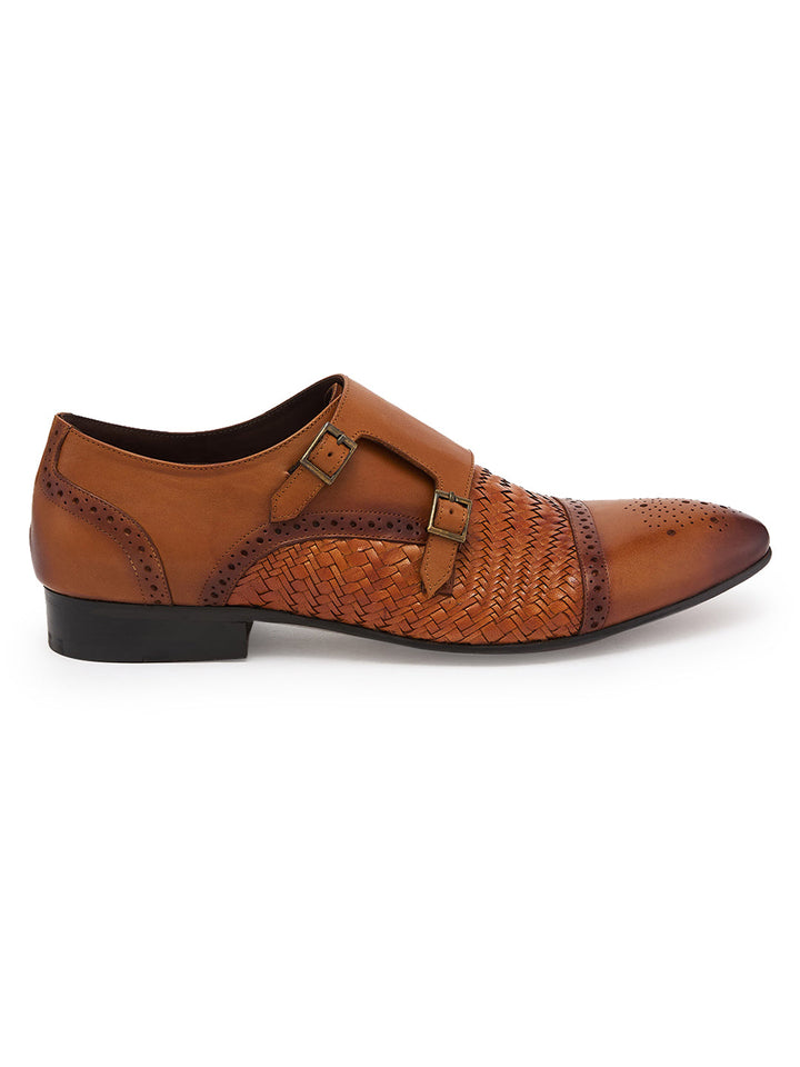 Imperio By Regal Tan Mens Formal Woven Double Monk Slip Ons