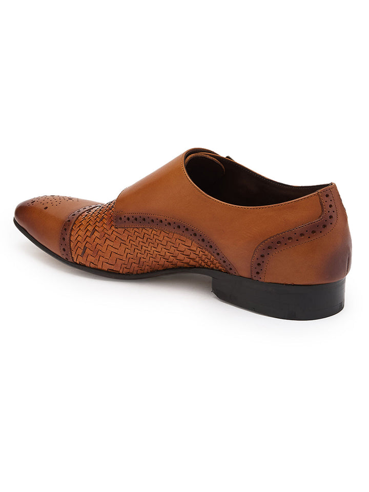 Imperio By Regal Tan Mens Formal Woven Double Monk Slip Ons