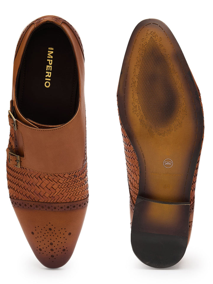 Imperio By Regal Tan Mens Formal Woven Double Monk Slip Ons