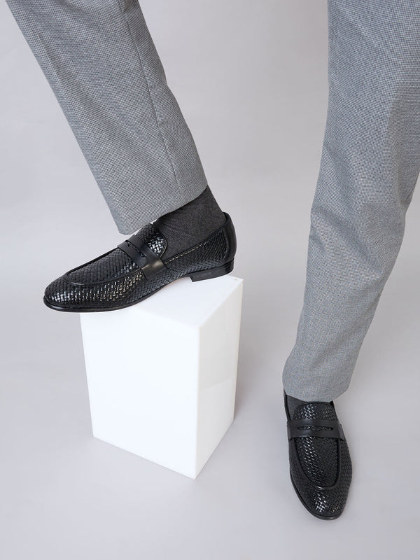 Imperio By Regal Black Mens Formal Woven Leather Slip Ons