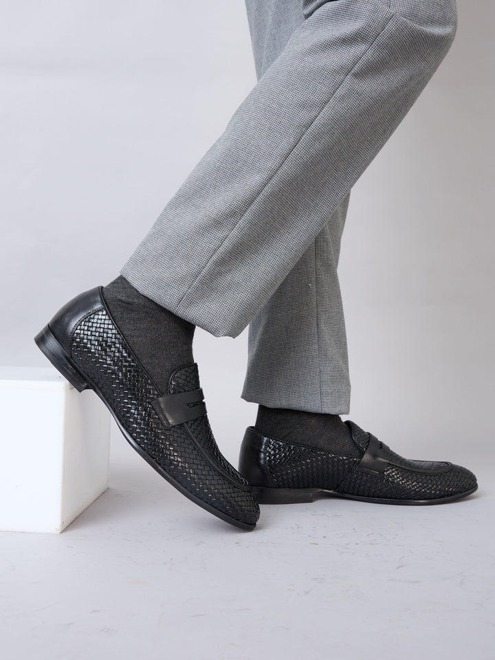 Imperio By Regal Black Mens Formal Woven Leather Slip Ons