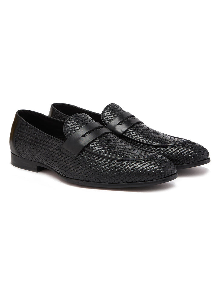 Imperio By Regal Black Mens Formal Woven Leather Slip Ons