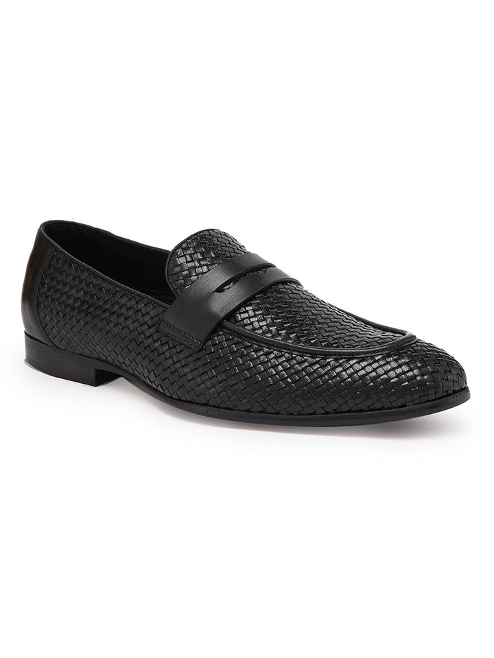 Imperio By Regal Black Mens Formal Woven Leather Slip Ons
