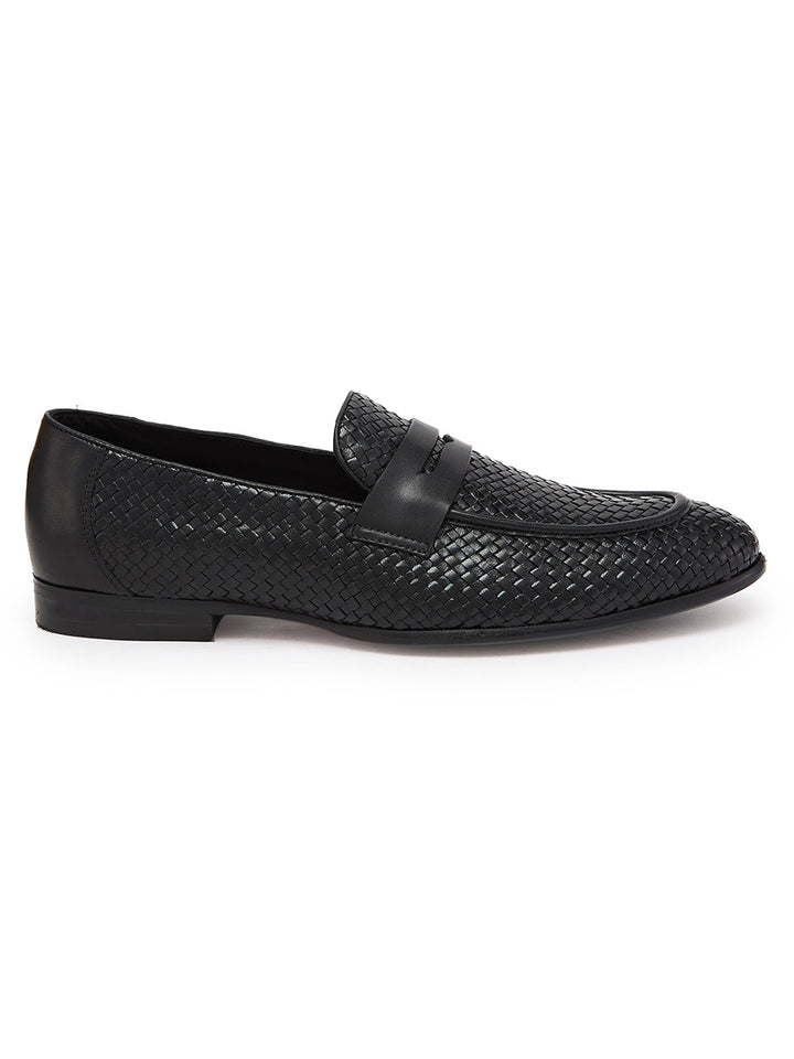 Imperio By Regal Black Mens Formal Woven Leather Slip Ons