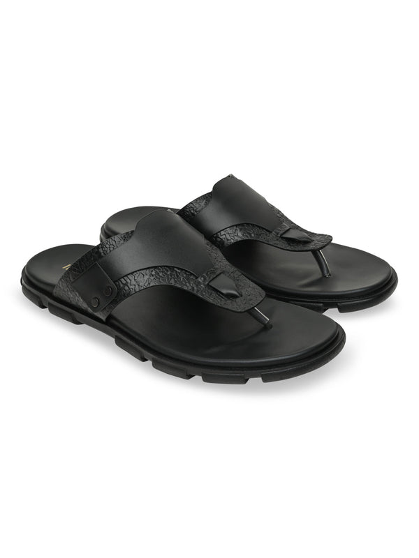Imperio By Regal Black Men Casual Leather Sandals