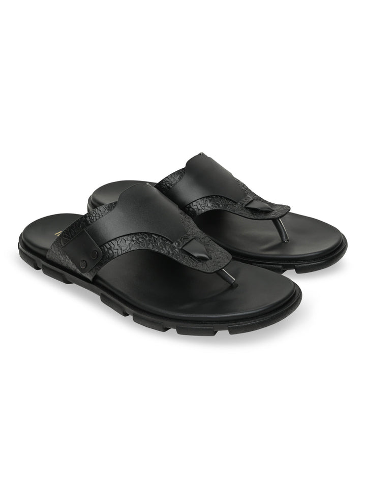 Imperio By Regal Black Men Casual Leather Sandals
