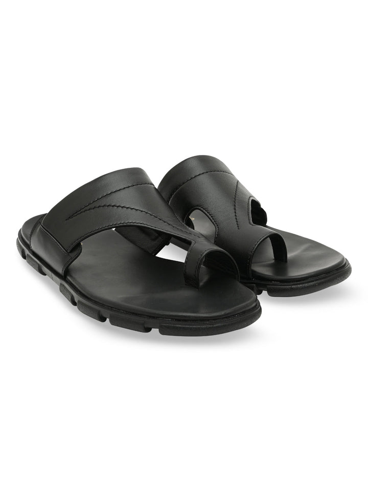 Imperio By Regal Black Men Leather One Toe Sandals