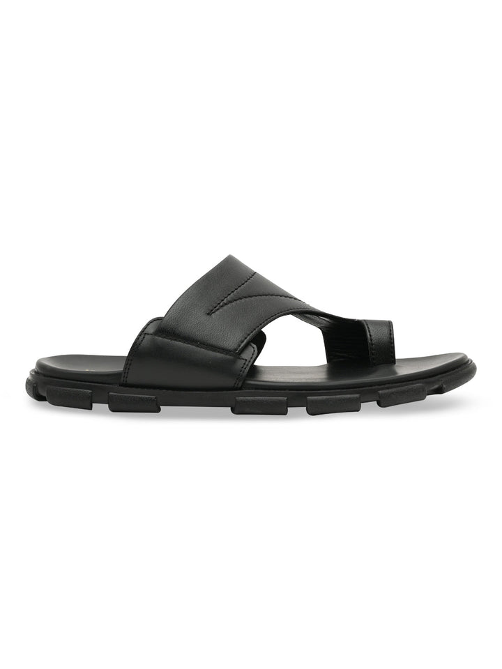 Imperio By Regal Black Men Leather One Toe Sandals