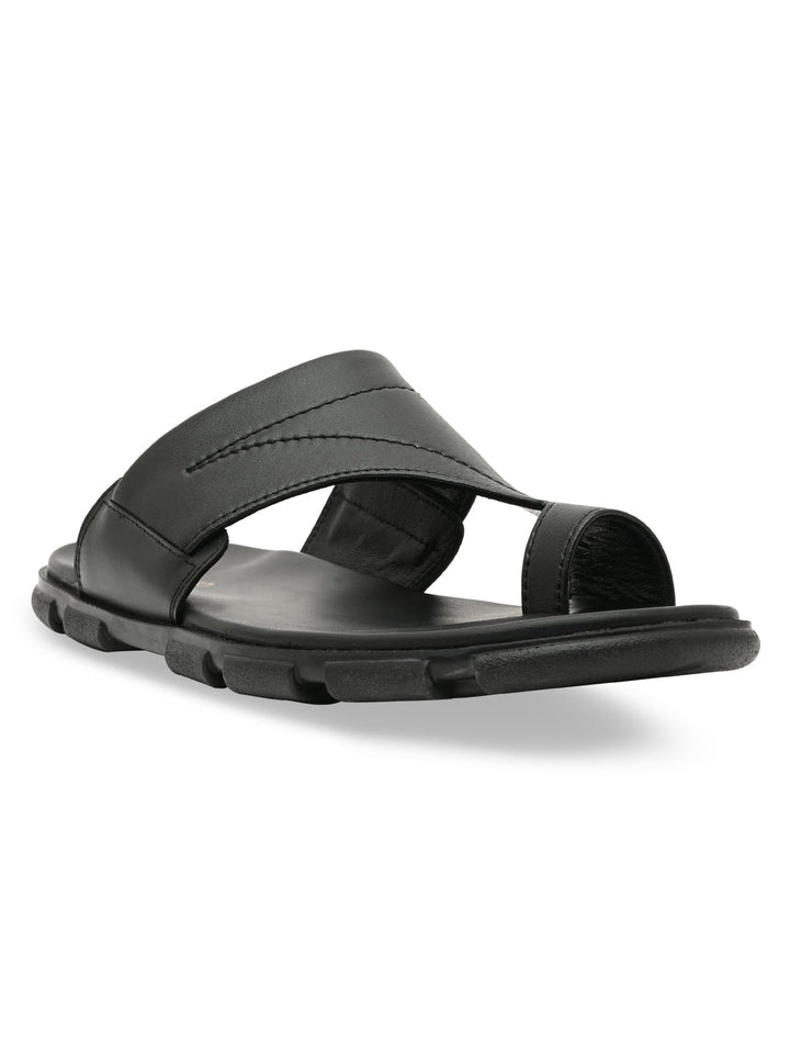 Imperio By Regal Black Men Leather One Toe Sandals