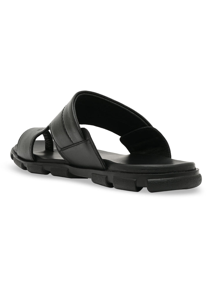 Imperio By Regal Black Men Leather One Toe Sandals