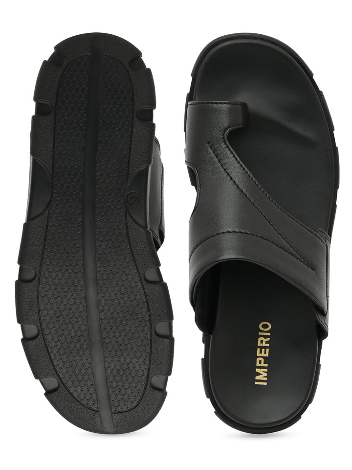 Imperio By Regal Black Men Leather One Toe Sandals