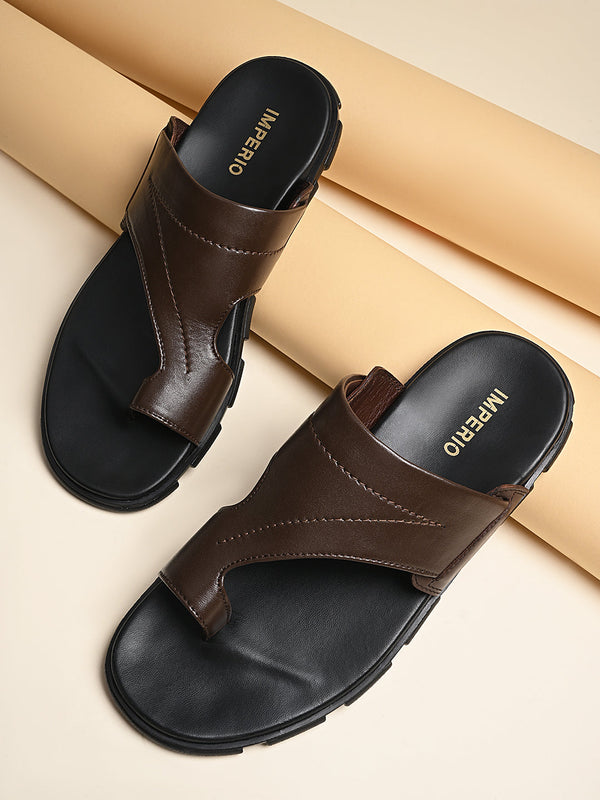 Imperio By Regal Brown Men Leather One Toe Sandals