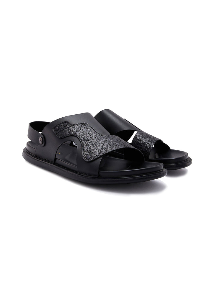 Imperio By Regal Black Men Textured Leather Sandals