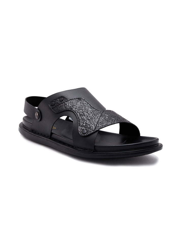 Imperio By Regal Black Men Textured Leather Sandals