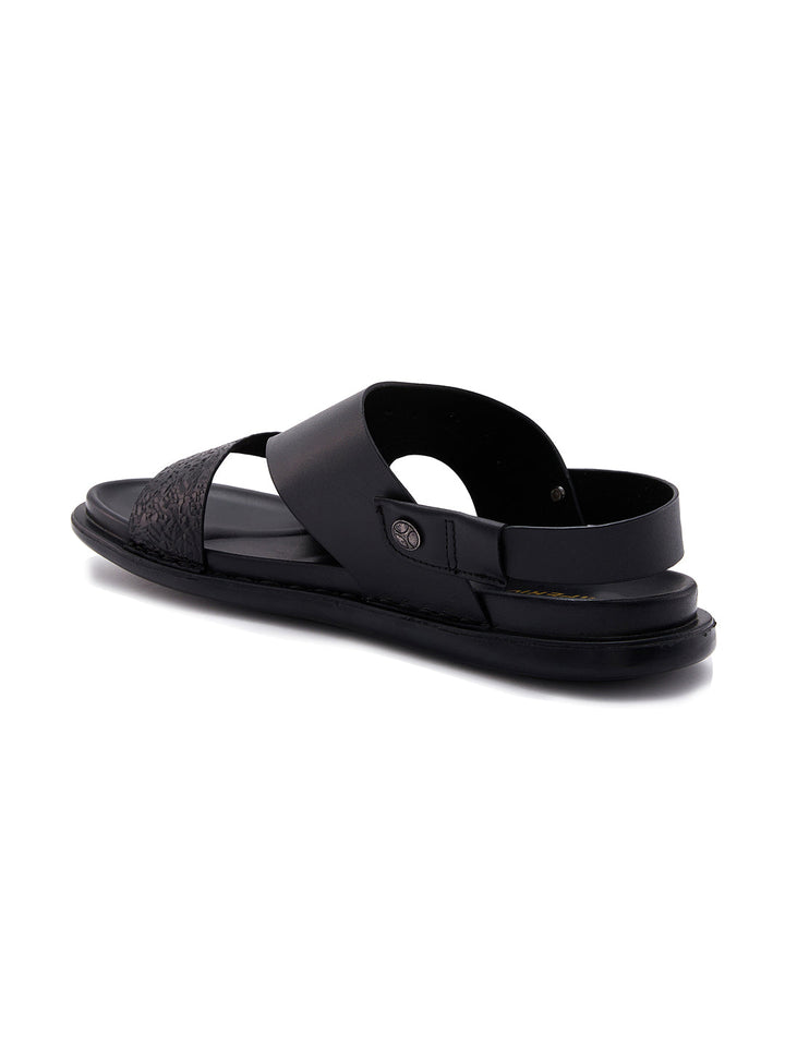 Imperio By Regal Black Men Textured Leather Sandals