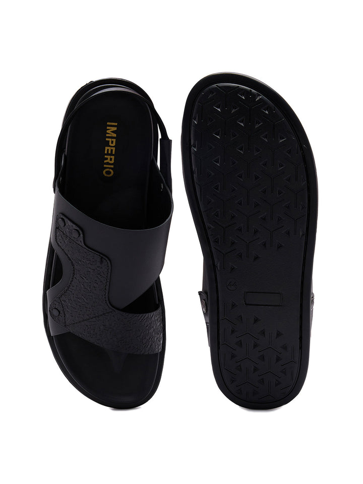 Imperio By Regal Black Men Textured Leather Sandals