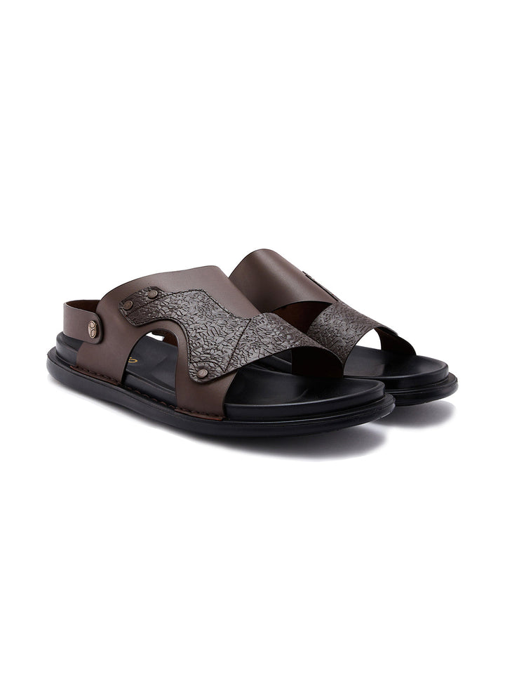 Imperio By Regal Brown Men Textured Leather Sandals