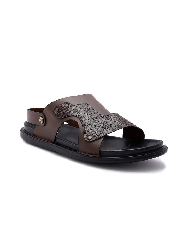 Imperio By Regal Brown Men Textured Leather Sandals