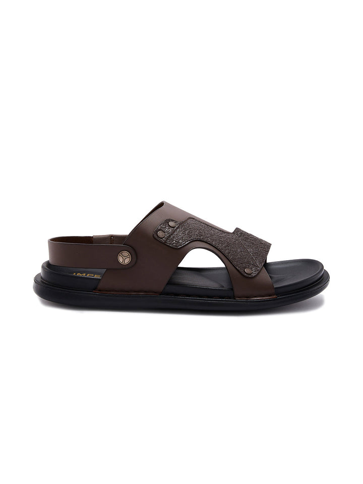 Imperio By Regal Brown Men Textured Leather Sandals
