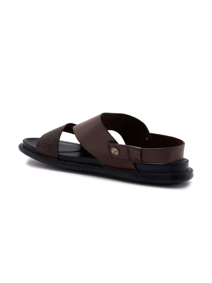 Imperio By Regal Brown Men Textured Leather Sandals