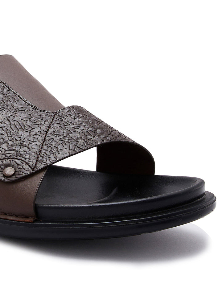 Imperio By Regal Brown Men Textured Leather Sandals