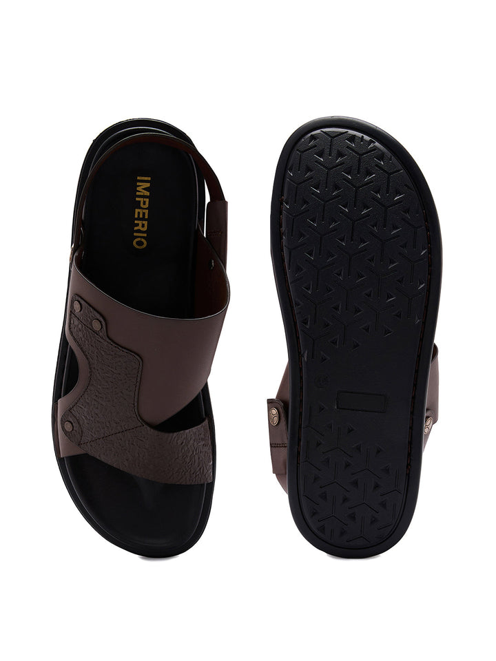 Imperio By Regal Brown Men Textured Leather Sandals