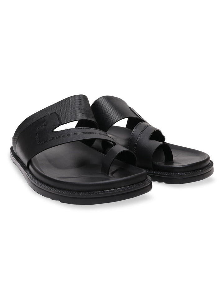 Imperio By Regal Black Men Leather One Toe Sandals