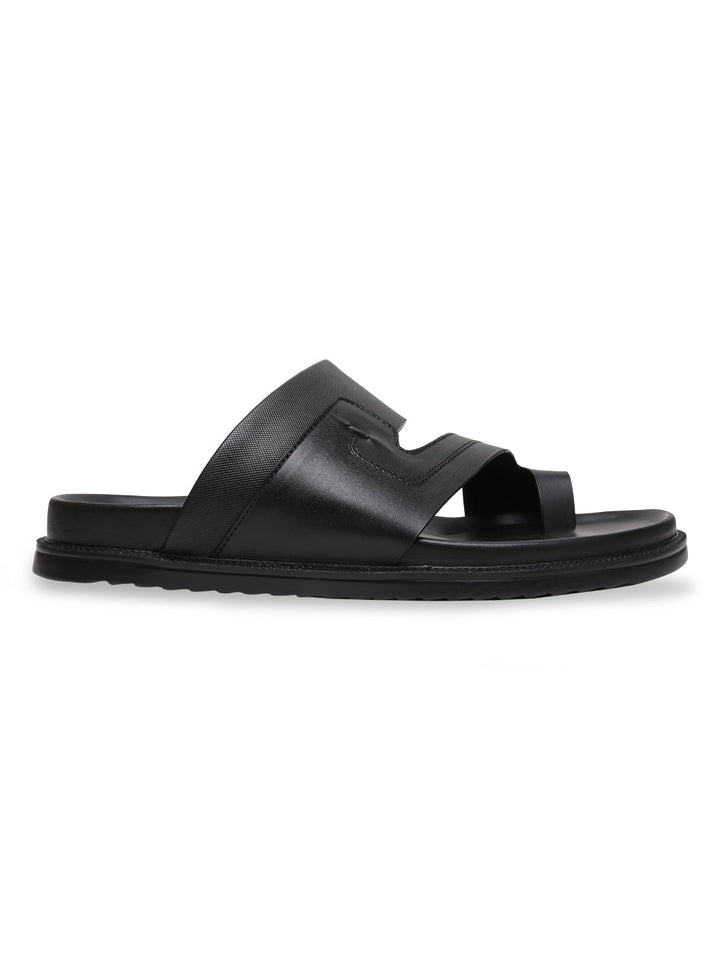 Imperio By Regal Black Men Leather One Toe Sandals