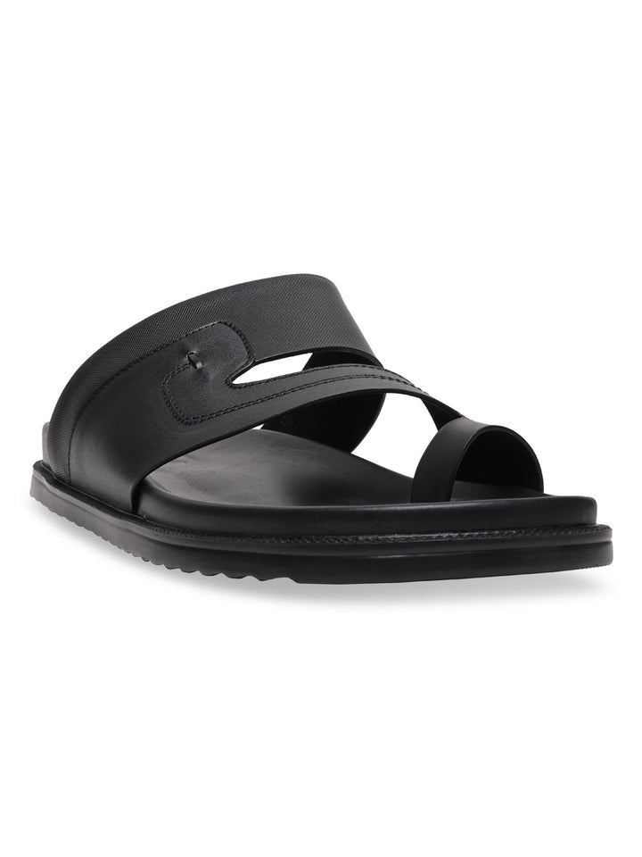 Imperio By Regal Black Men Leather One Toe Sandals