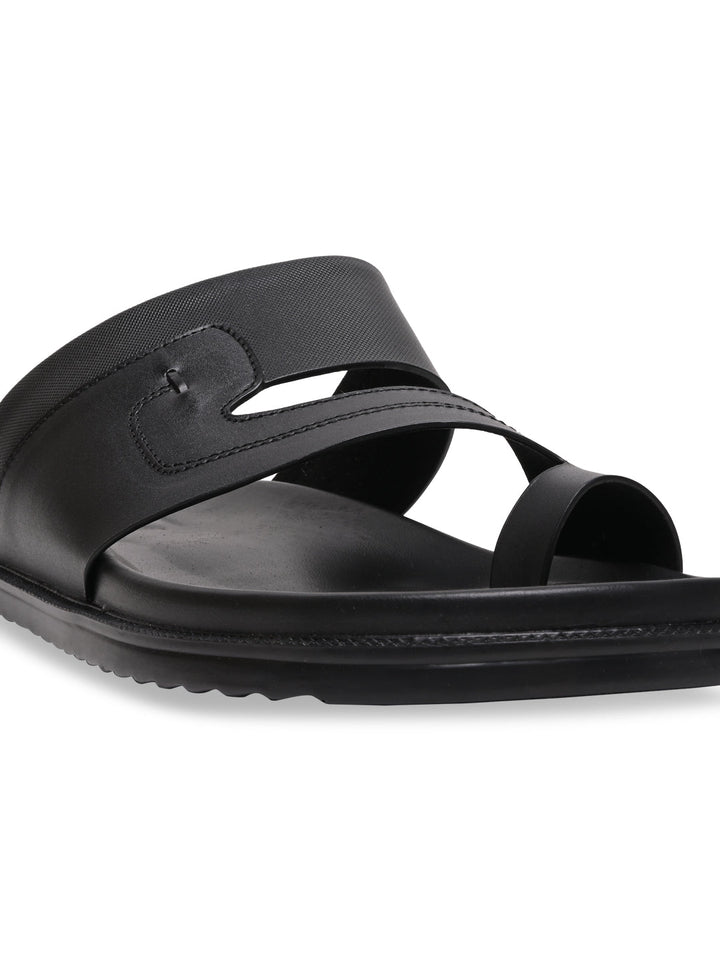 Imperio By Regal Black Men Leather One Toe Sandals