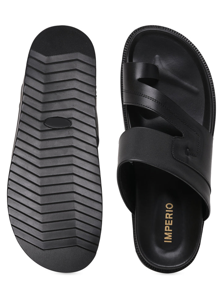 Imperio By Regal Black Men Leather One Toe Sandals