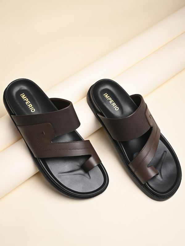 Imperio By Regal Brown Men Leather One Toe Sandals