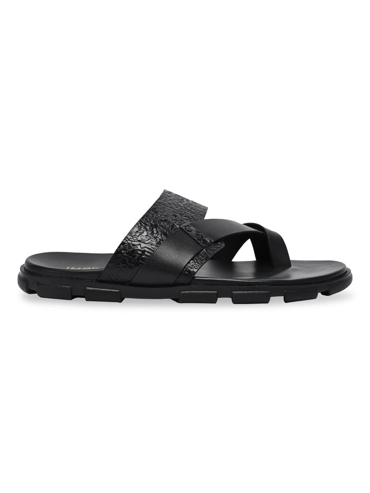 Imperio By Regal Black Men Textured Leather Sandals