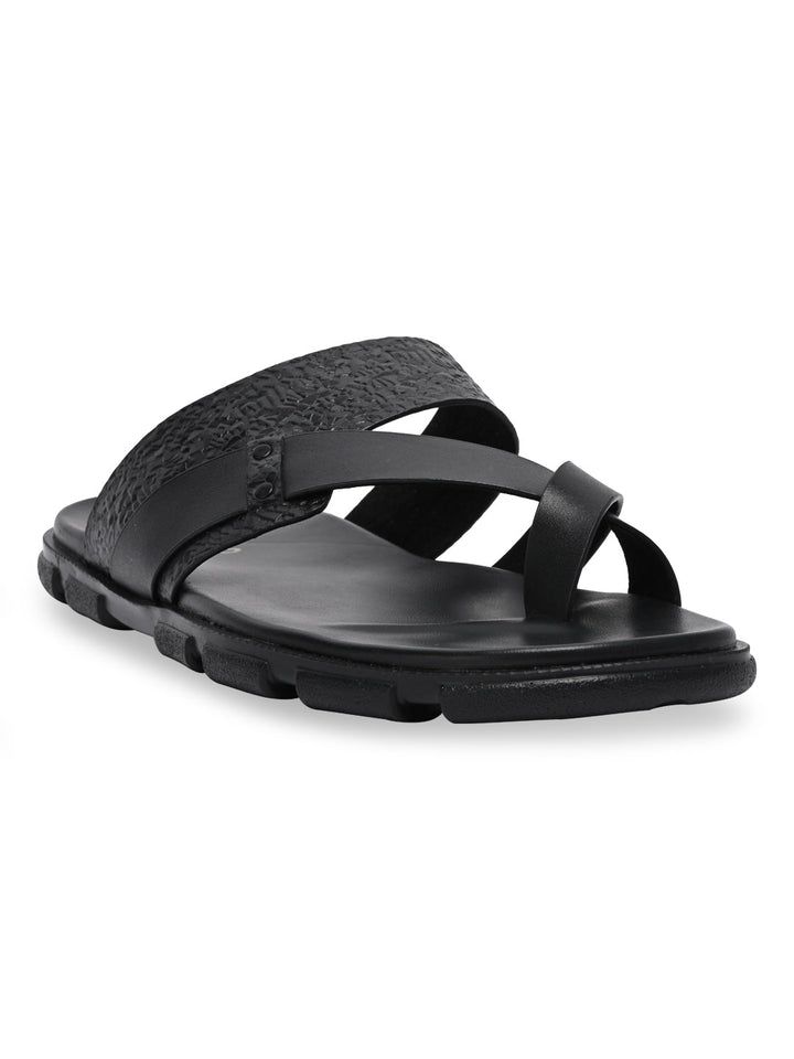 Imperio By Regal Black Men Textured Leather Sandals