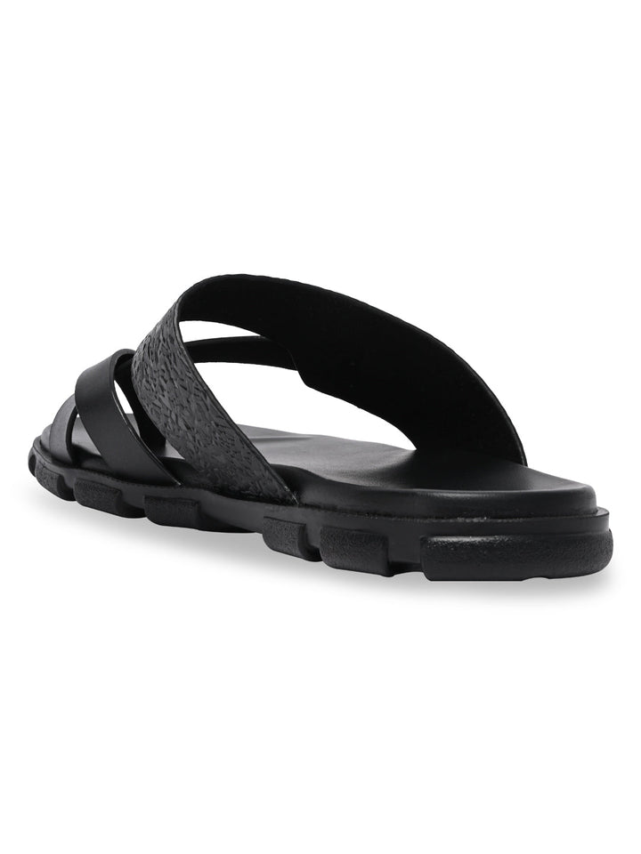 Imperio By Regal Black Men Textured Leather Sandals