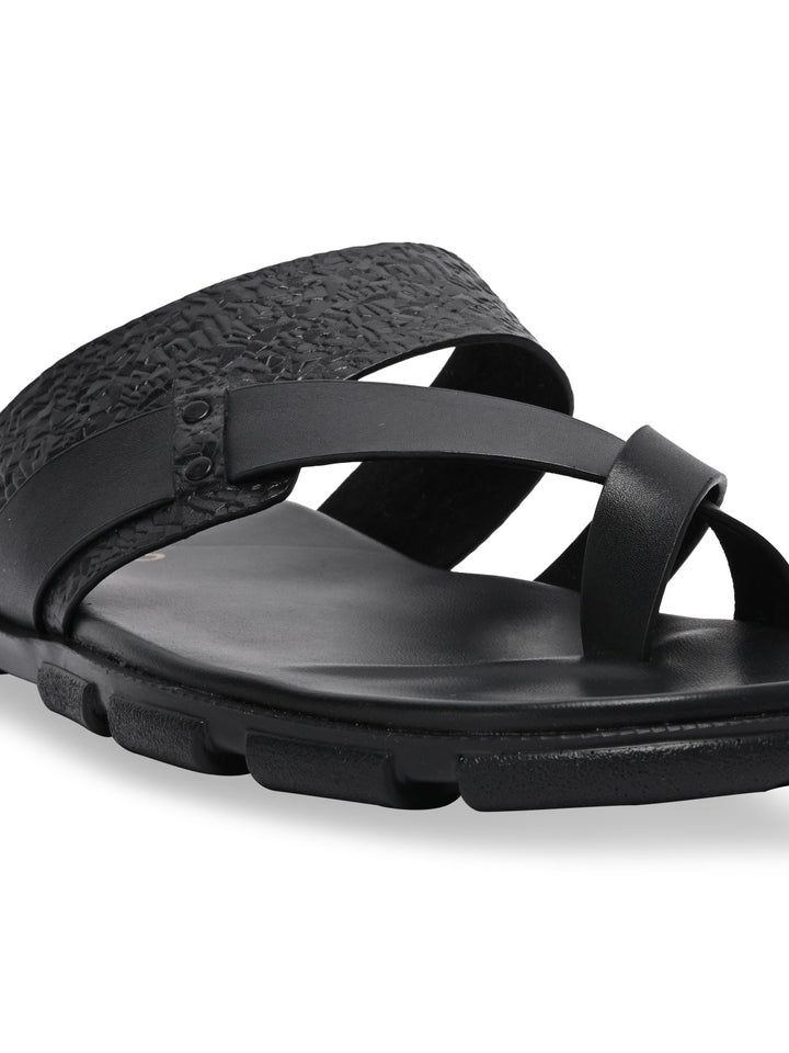 Imperio By Regal Black Men Textured Leather Sandals