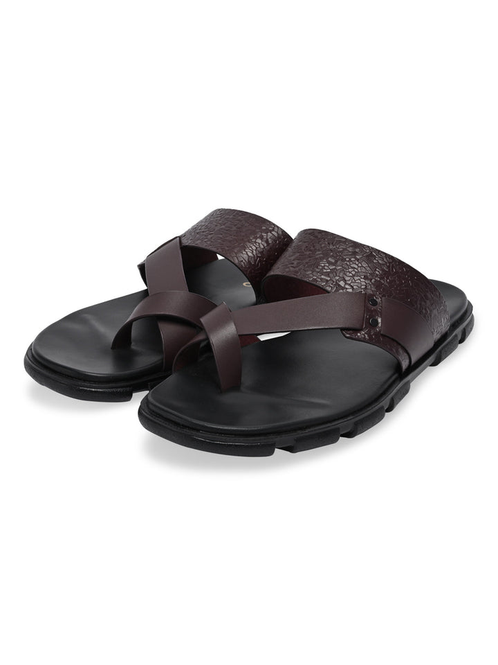 Imperio By Regal Bordo Men Textured Leather Sandals