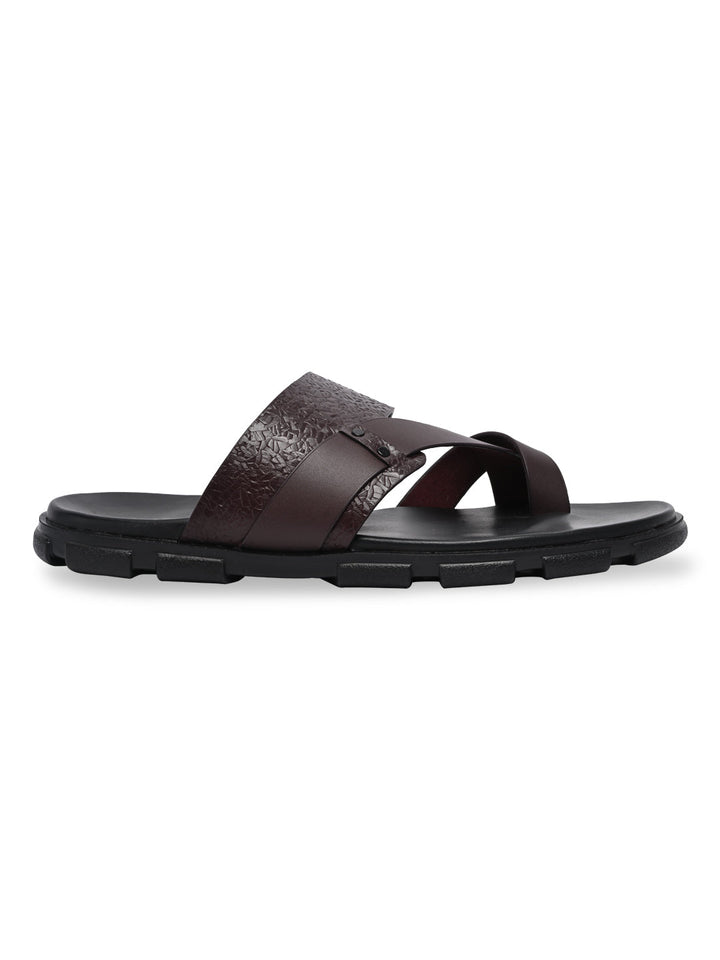 Imperio By Regal Bordo Men Textured Leather Sandals