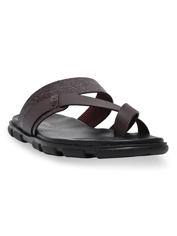 Imperio By Regal Bordo Men Textured Leather Sandals