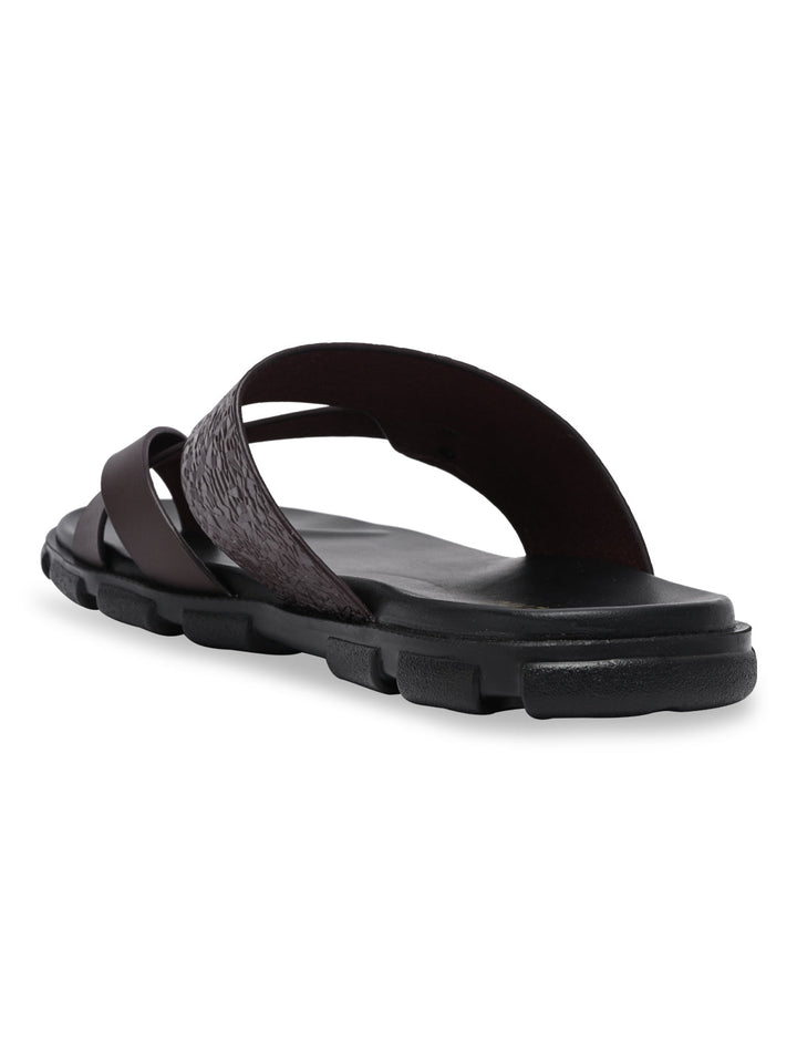 Imperio By Regal Bordo Men Textured Leather Sandals