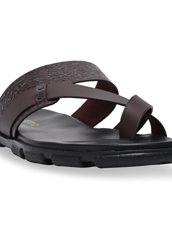 Imperio By Regal Bordo Men Textured Leather Sandals