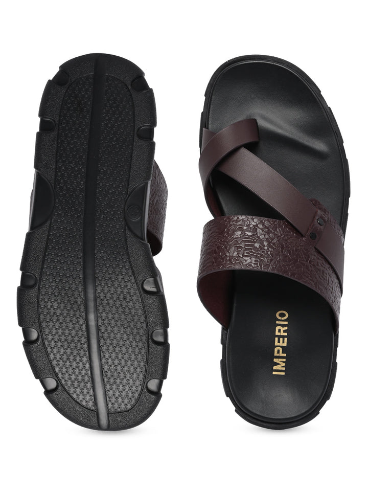 Imperio By Regal Bordo Men Textured Leather Sandals