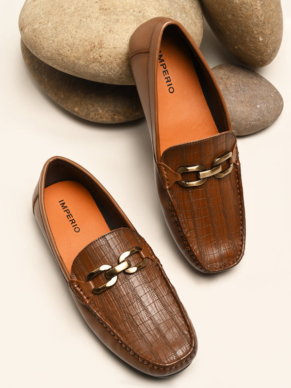 Imperio By Regal Dark Tan Men Textured Leather Casual Loafer