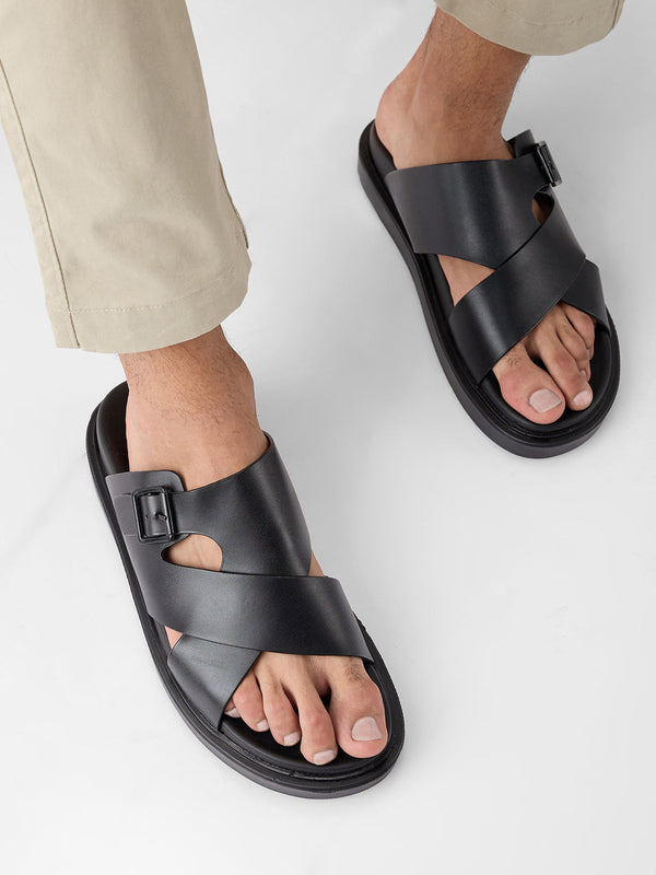 Imperio By Regal Black Men Smart Stylish Leather Sandals