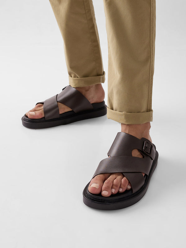 Imperio By Regal Brown Men Smart Stylish Leather Sandals