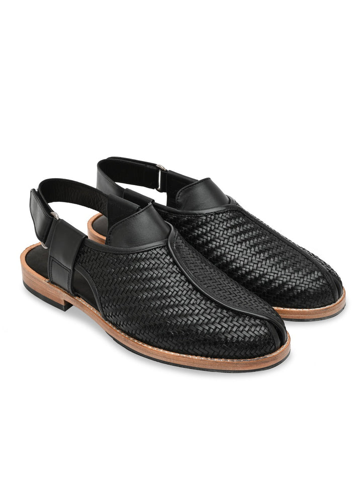 Imperio By Regal Black Mens Formal Woven Leather Slip On Sandals