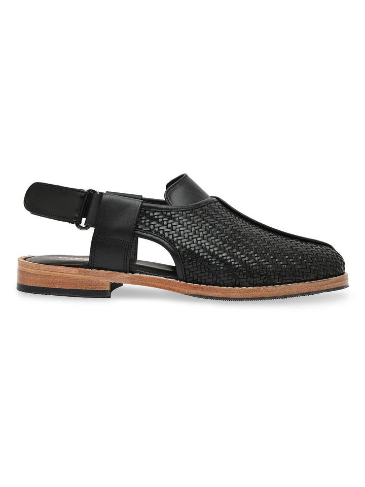 Imperio By Regal Black Mens Formal Woven Leather Slip On Sandals