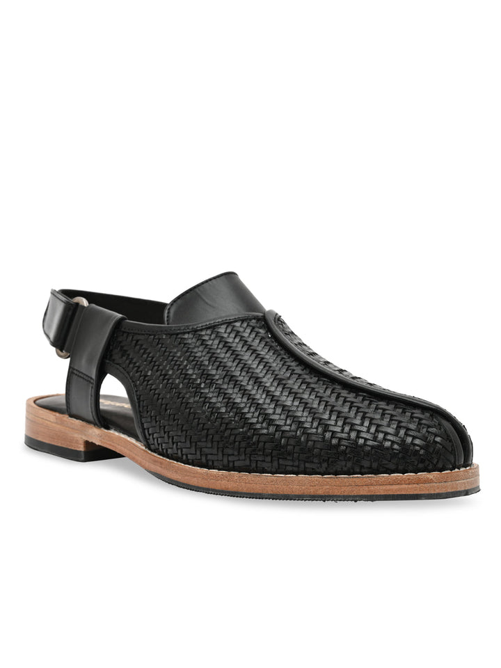 Imperio By Regal Black Mens Formal Woven Leather Slip On Sandals
